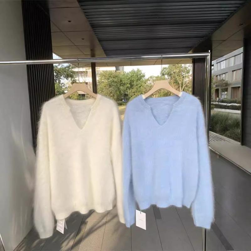 Withdrawal autumn and winter new milk huhu gentle soft waxy blue mohair sweater knitted cardigan jacket