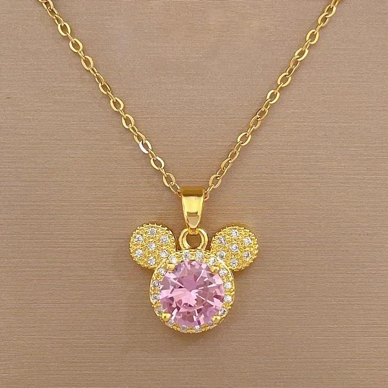 Stainless Steel Chain Zircon Head Necklaces for Women Girls Cartoon Jewelry Accessories Birthday Gifts for Friends