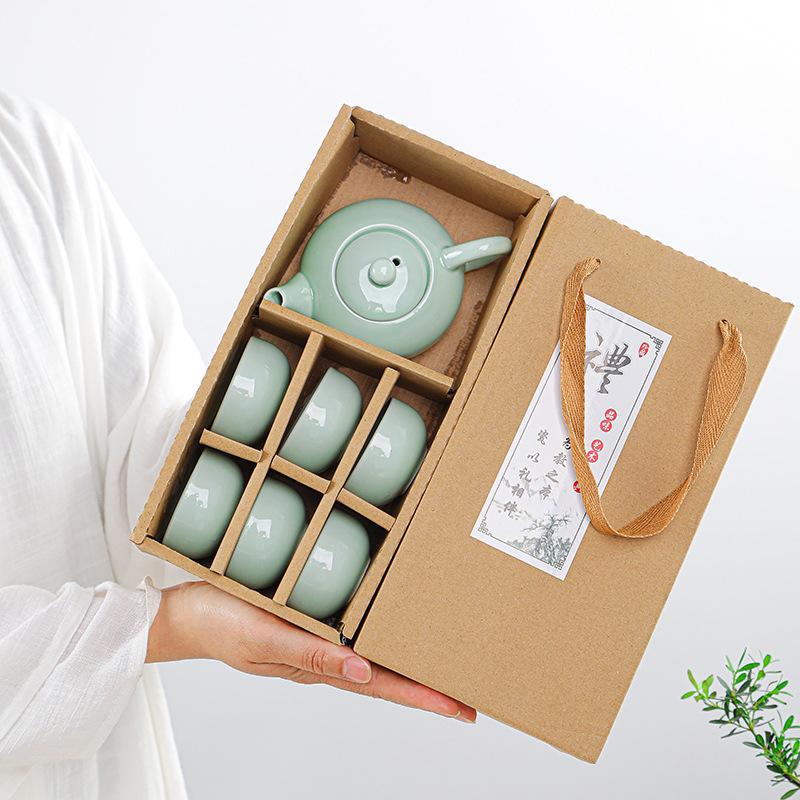 Dehua ceramic celadon dragon pot tea set, tea set set, souvenir, personal gifts can be printed in Chinese style