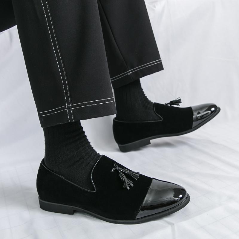 Men Loafers Leather Individuality Formal Business Shoes Coffee Slip On Flats Wedding Dress Prom Shoes Over Sized