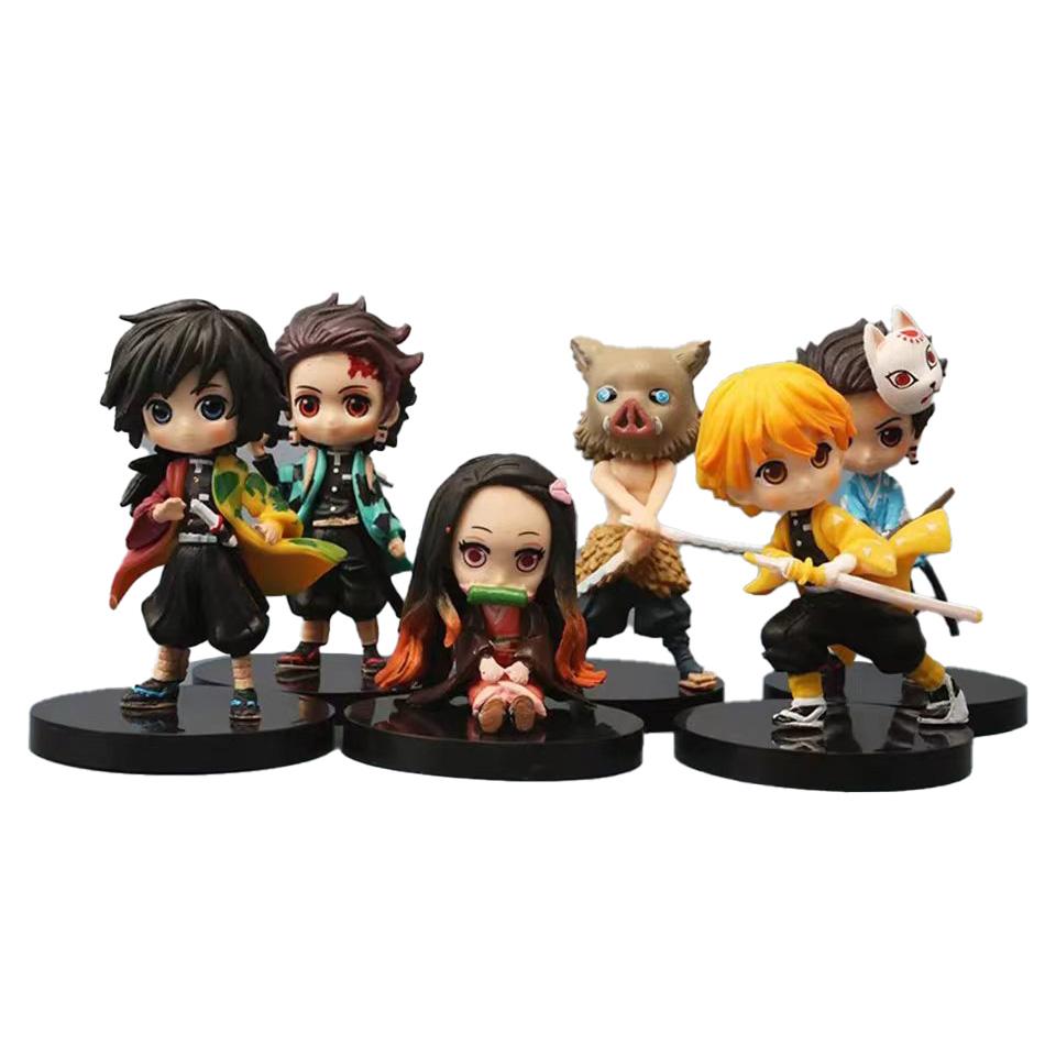 6pcs Anime Demon Slayer Figure Nezuko Tanjirou Zenitsu Inosuke Kyoujurou Giyuu Kawaii Qposket Figural PVC Model Toy Collect Gift