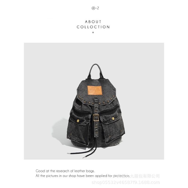 Large-capacity Double-shoulder Backpack, Washable Denim, Retro Niche Design Women's Bag