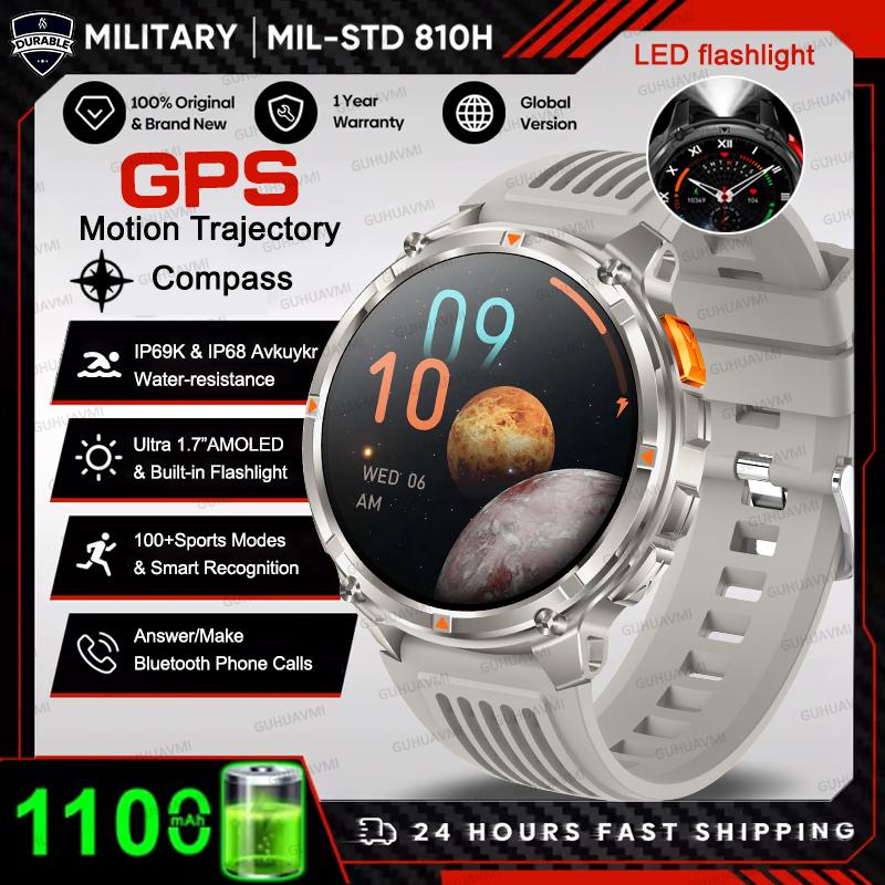 New 1100mAh Battery Smart Watch Men GPS Track Compass IP69K Waterproof Sports tracker Outdoors Military Smartwatch 1100mAh Battery