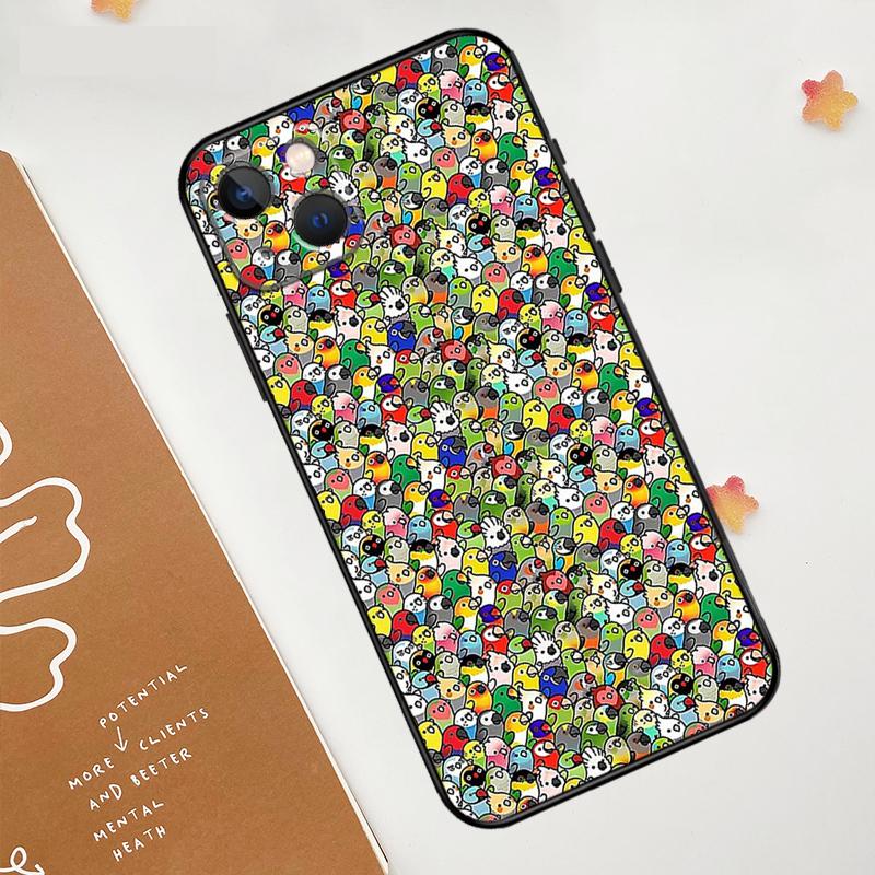 Cartoon Cockatiel Collage Case For Apple iPhone 16 15 14 13 12 11 Pro Max Mini XR 15 16 Plus 16e Protective Cover