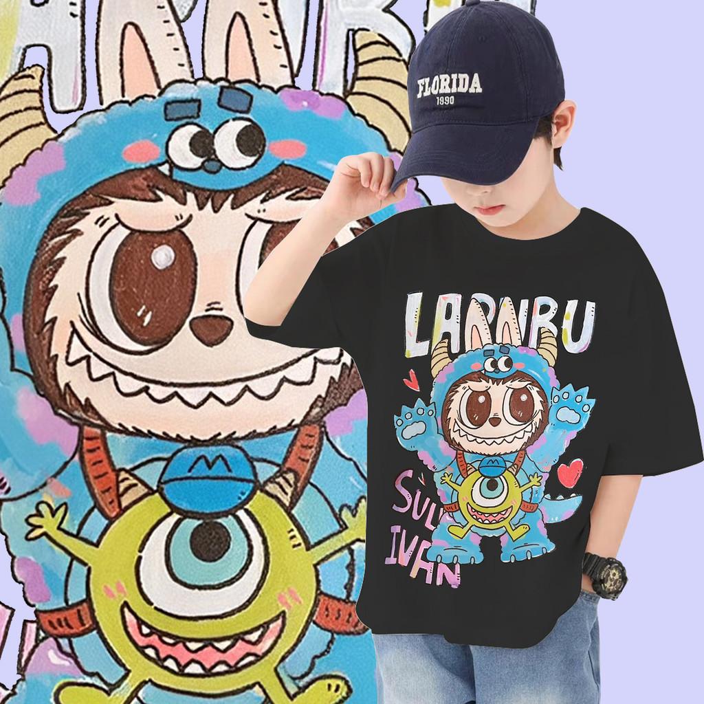 

Cute Labubu Children s Short Sleeved T-shirt with Bright Colors, Playful Design, Comfortable Wearing for Boys, Round Neck Short Sleeved Shirt 110