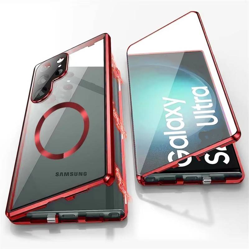 Case for Samsung Galaxy S25 Ultra S26 S24 Plus S23 S22 FE Double Sided Tempered Glass, Magnetic Aluminum Alloy, Magsafe Wireless Charging Phone Bumper