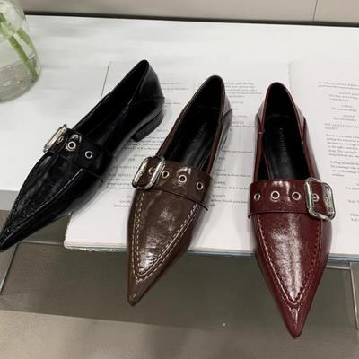 Woman Luxury Metal Chain Ballet Shallow Ballerina Slip On Casual High Heels New Women Fashion Pointed Toe Low Heeled Shoes