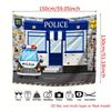 2D Cartoon Police Station Backdrop with Police Car & Wanted Posters