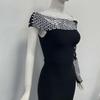 Rochie Bodycon Bandaj Europeană & Americană cu Strass-uri, pe un umăr