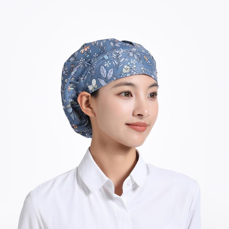 Printed Polyester Cotton Bouffant Scrub Caps Breathable Lightweight for Catering Chef Food Service Staff Work Use