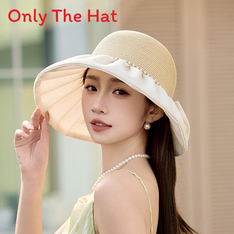 Summer Outdoor Sun Hat For Women With Pearl Decor And Wide Brim For Sun Protection And Breathability