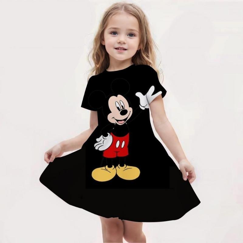 Girls Chic Color Block Unicorn Print Short Sleeve T-Shirt Dress Casual Dresses Summer Outwear