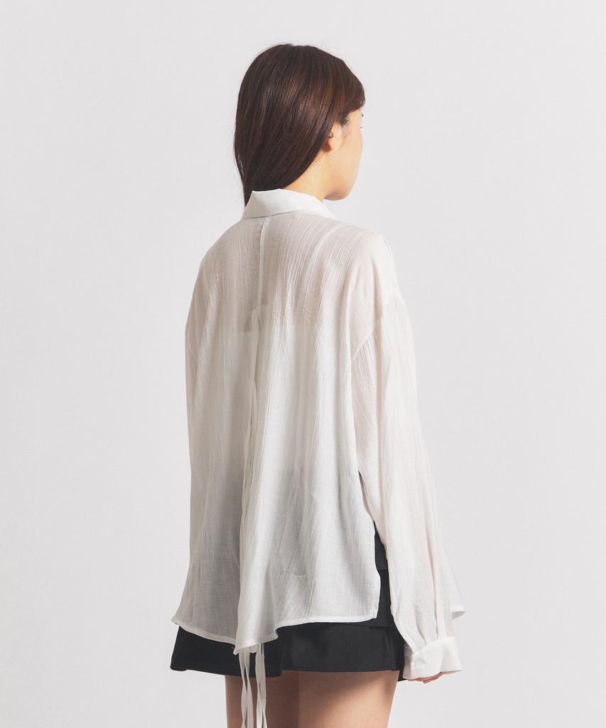 NEALIZE Ribbon Oversized See-Through Shirt White