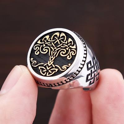 Vintage Stainless Steel Nordic Viking Tree Of Life Ring For Men  Mythology Yggdrasils Rings Amulet Jewelry Gift