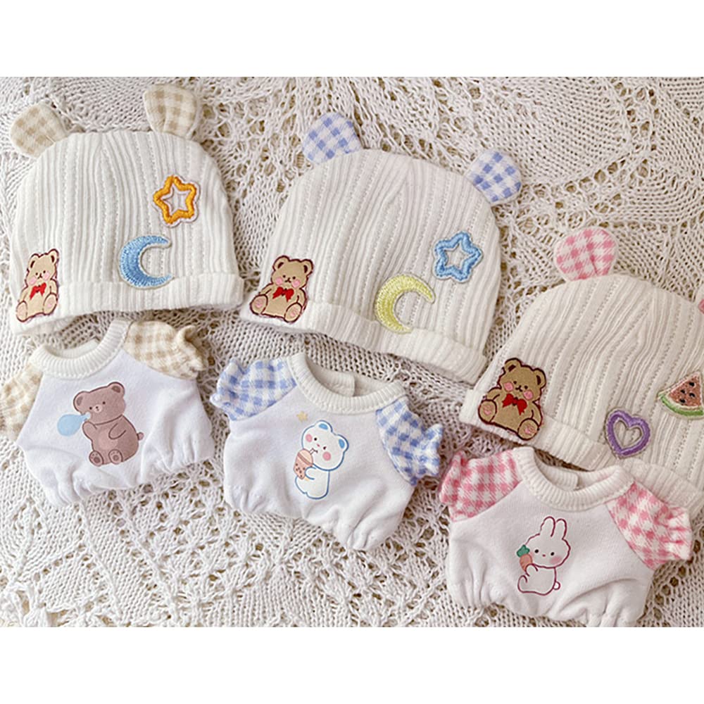 niannyyhouse 10cm Plush Clothes Loose Fitting Crawling Wear Bear Ear Hat Bodysuit Dress Up Cotton Doll Clothes (Khaki)