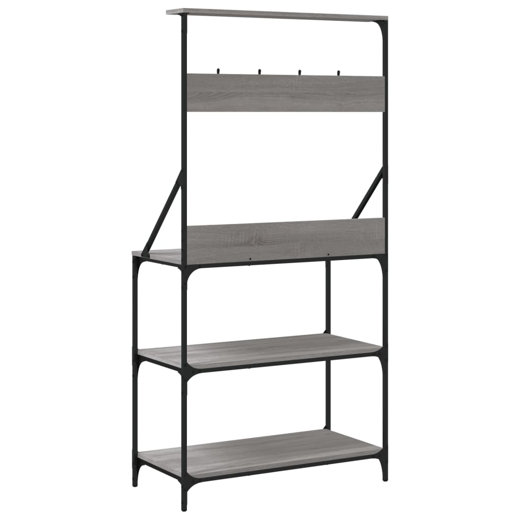 Vidaxl Kitchen Shelf with Hooks, 4-Tier, Grey Sonoma Oak