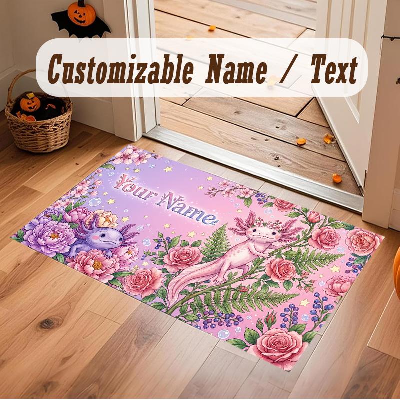 Axolotl Theme Soft Crystal Velvet Rug Custom Name & Text Print Non Slip Floor Rug for Bedroom Living Room