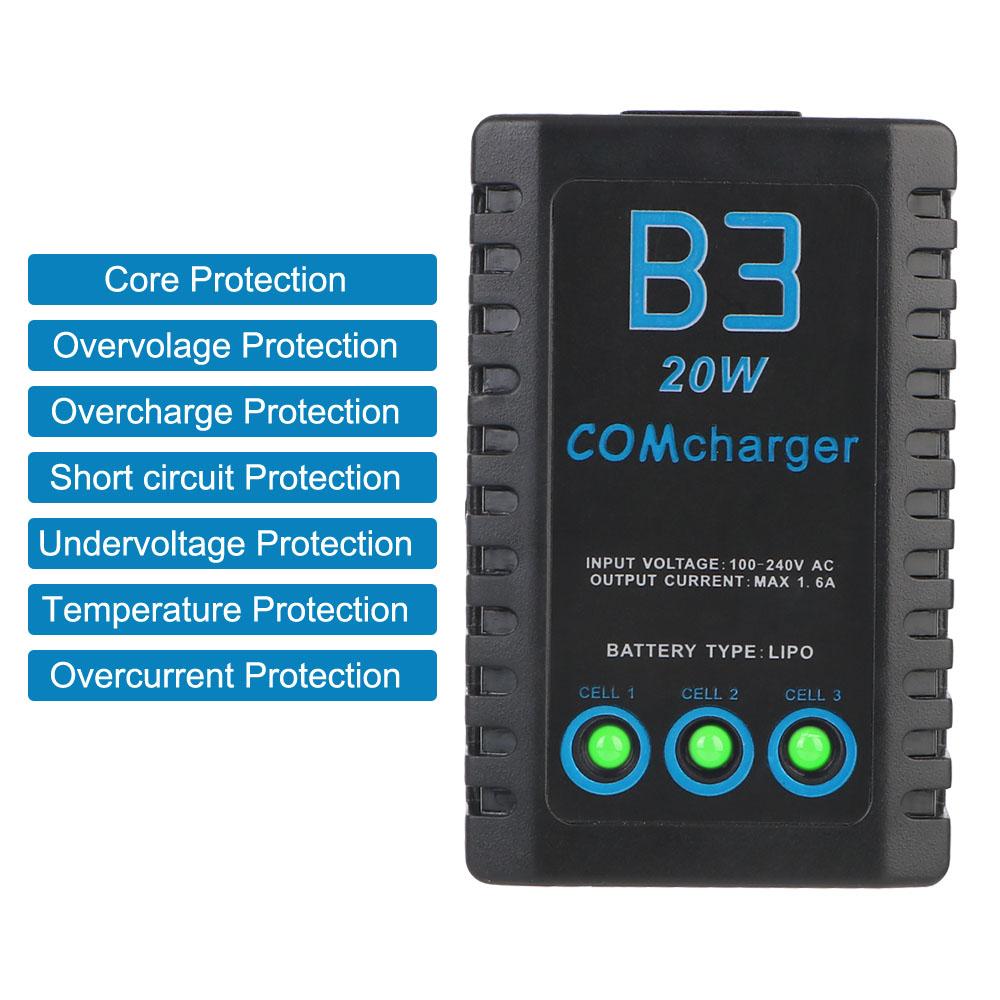 For RC Car Helicopter AC 7.4-11.1V 20W EU Plug LED lights Compact Balance Charger 2S-3S RC Balance Charger LiPo Battery Charger