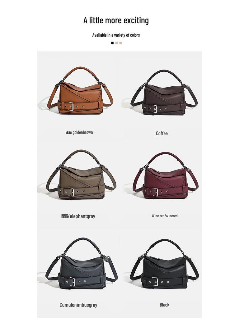 2025 Autumn Geometric Cowhide Crossbody Biker Bag - Large Capacity Genuine Leather Handbag for Women