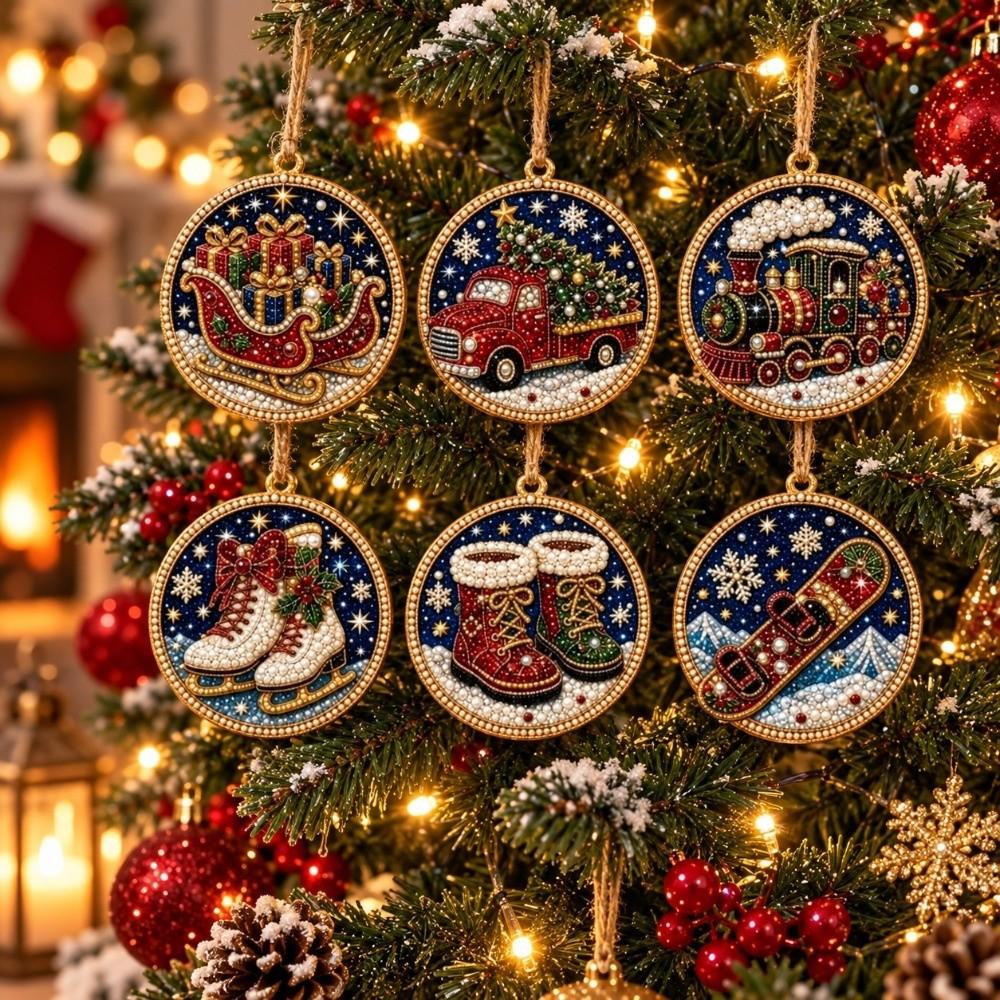 6 Stück Diamond Painting Kits Handgemachte DIY Bastelsets Neue Weihnachtsbaum-Anhänger Heimdekoration