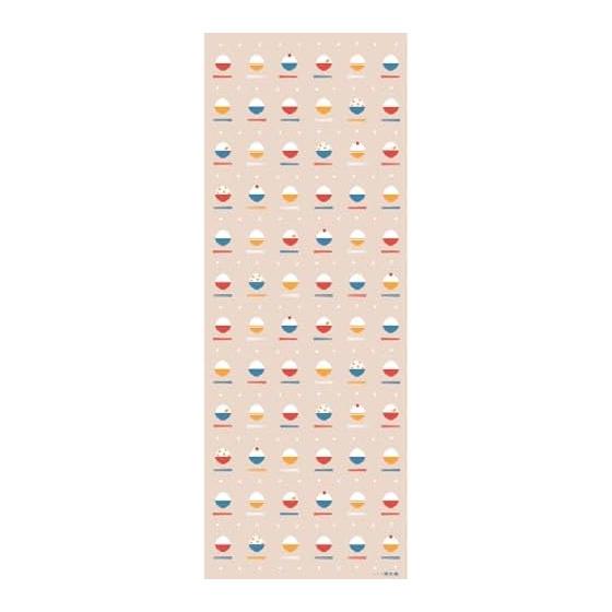 Hamamonyo Tenugui: "Gohan Itadakimasu" (Let's Eat Rice) - Umeboshi, Kuri Gohan, Takuan - Yokohama Traditional Dyeing Technique, Nassen, 100% Cotton,