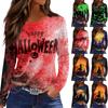 Women's Halloween Print Long Sleeve Top with Side Slit Round Neck for Casual Everyday Wear