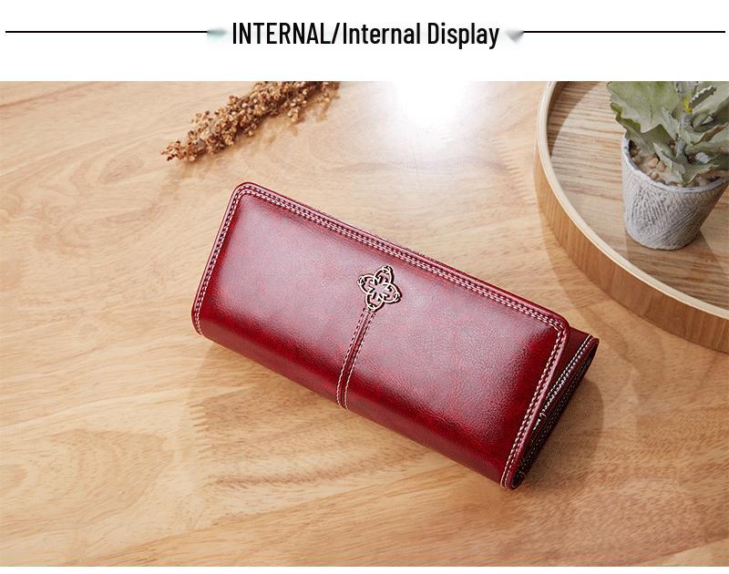 2025 Damen Retro Ölwachsleder Lange Geldbörse, Europäischer & Amerikanischer Stil