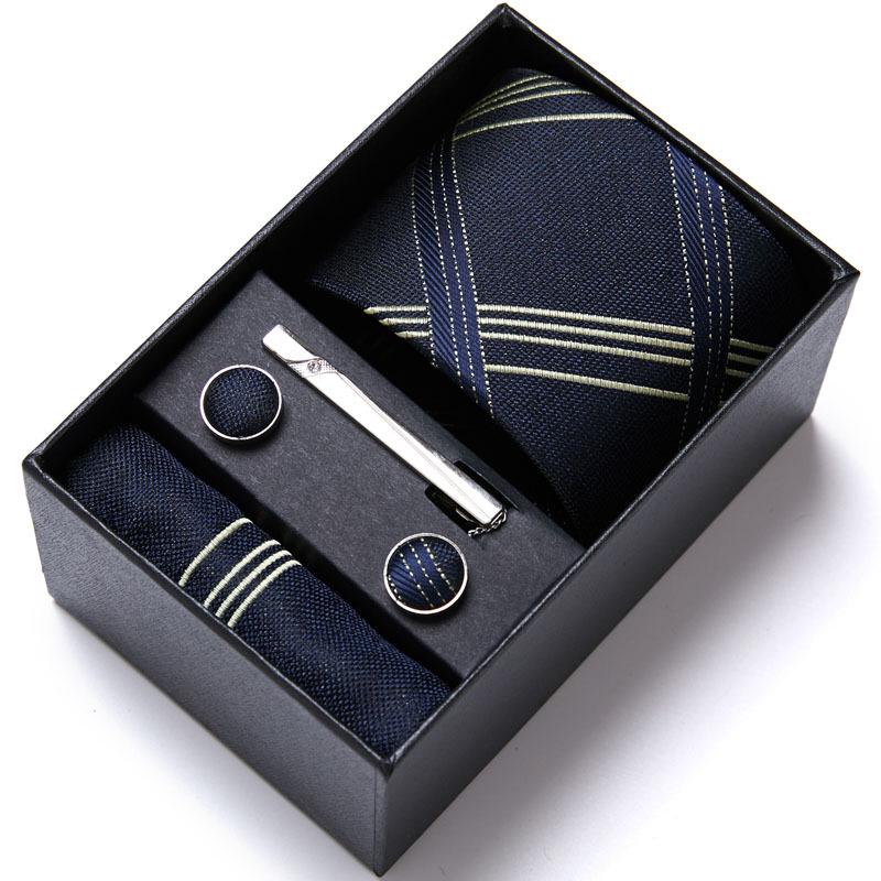 Men's Six-Piece Solid Color Polyester Silk Jacquard Tie Set with Custom Logo
