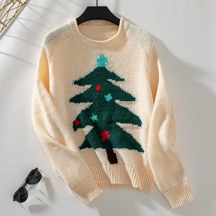 Pullover Print Top for Autumn Winter Vintage O Neck Loose Knitwear Sweater Long Sleeve XL абрикосовый 2140₽