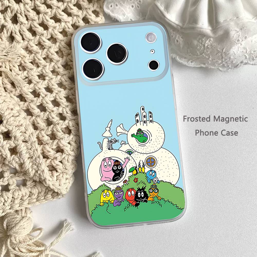 B-Barbapapa-S CARTOON Phone Case For iPhone 17,16,15,14,13,12,11 Pro,Max,Plus,Mini,Air,E Magnetic Frosted Clear