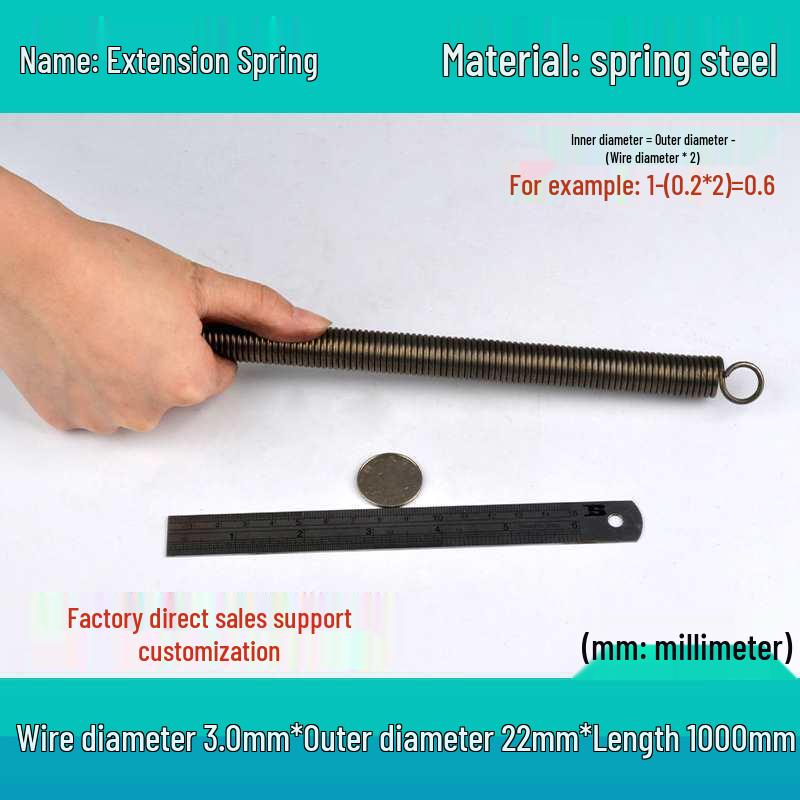 1m Spring Coil Extension with Hook - Strong Tensile Force, Thin Soft Sheath, for Tarpaulins & Sliding Doors