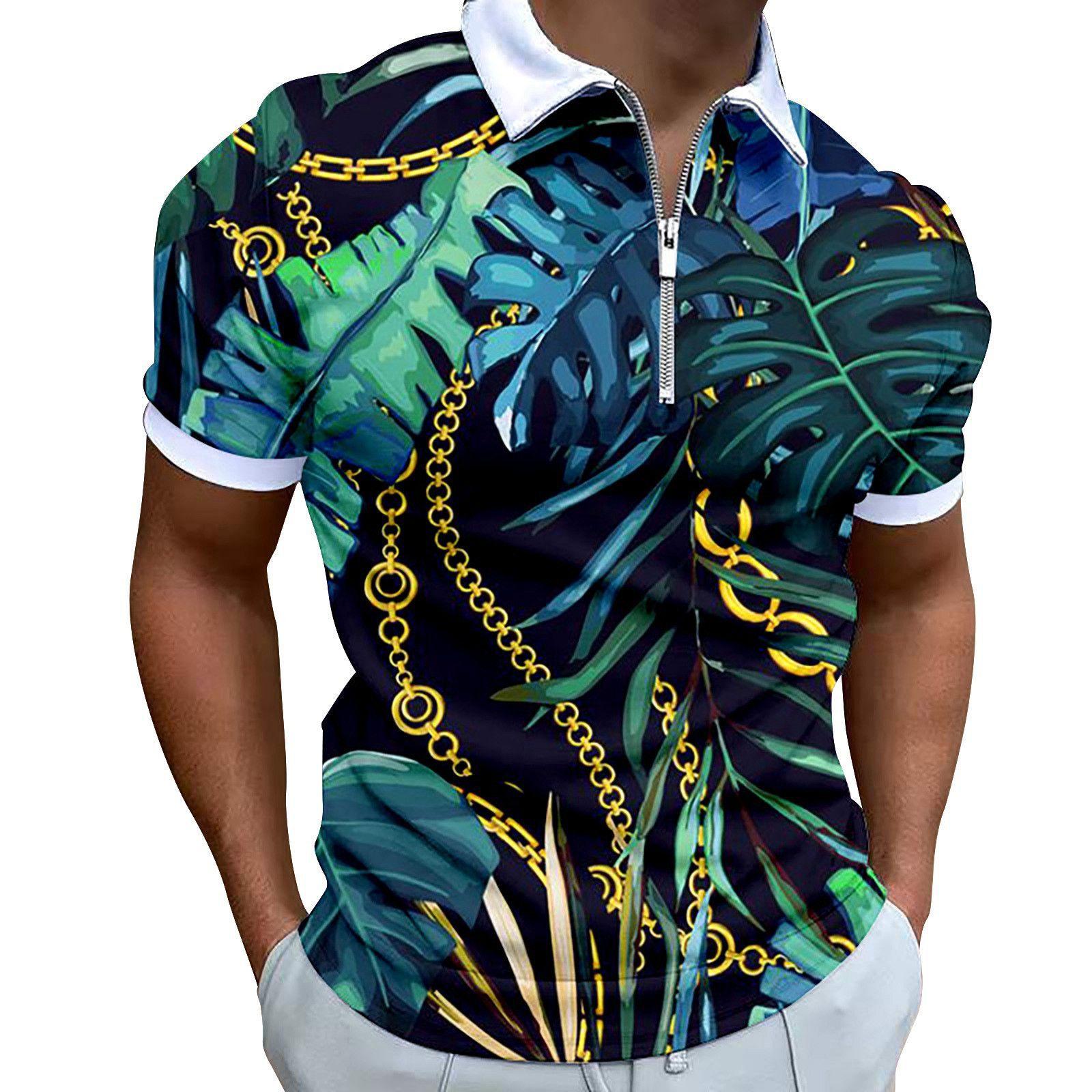 

Мужская 3D-рубашка поло на молнии с короткими рукавами и лацканами, повседневная мужская одежда, цельный свитер 5XL