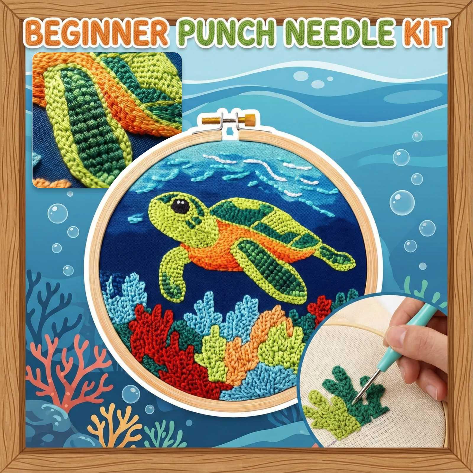 

Cute Turtle Beginner Stamping Embroidery Kit, Easy Craft Kit, Suitable For Adults And Children, Gifts And Decorations One Size