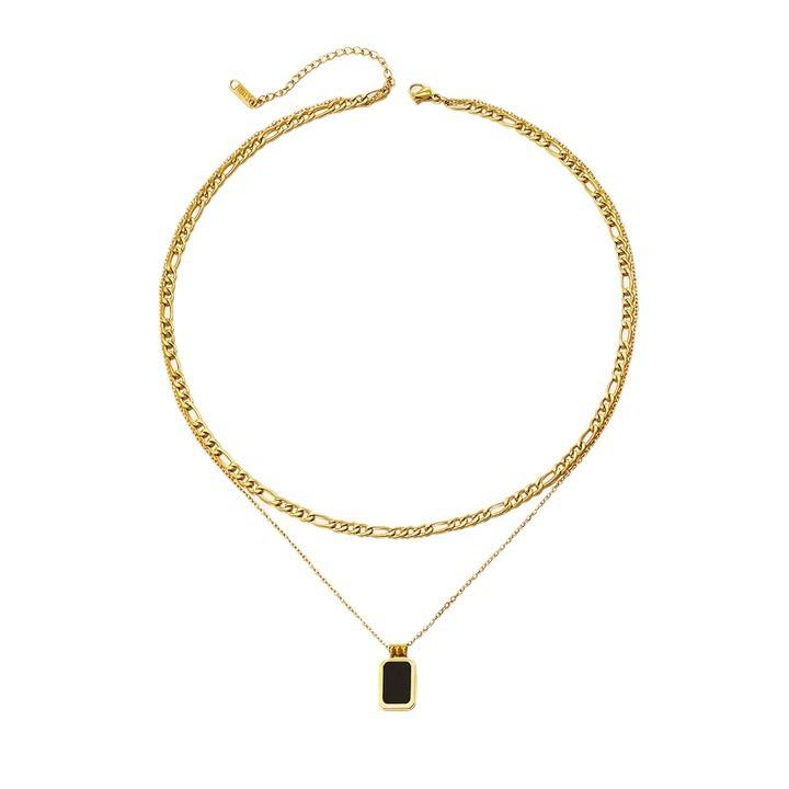 Minimalist Double Layer Square Pendant Necklace Fashion Niche Cuban Chain Versatile Women's Jewelry