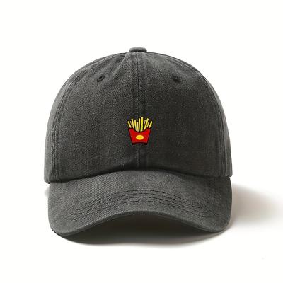 Mens French Fries Embroidered Baseball Cap Adjustable Lightweight Polyester Hat for Casual Wear Easter