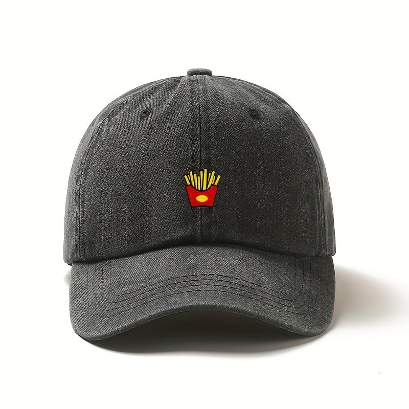 Mens French Fries Embroidered Baseball Cap Adjustable Lightweight Polyester Hat for Casual Wear Easter