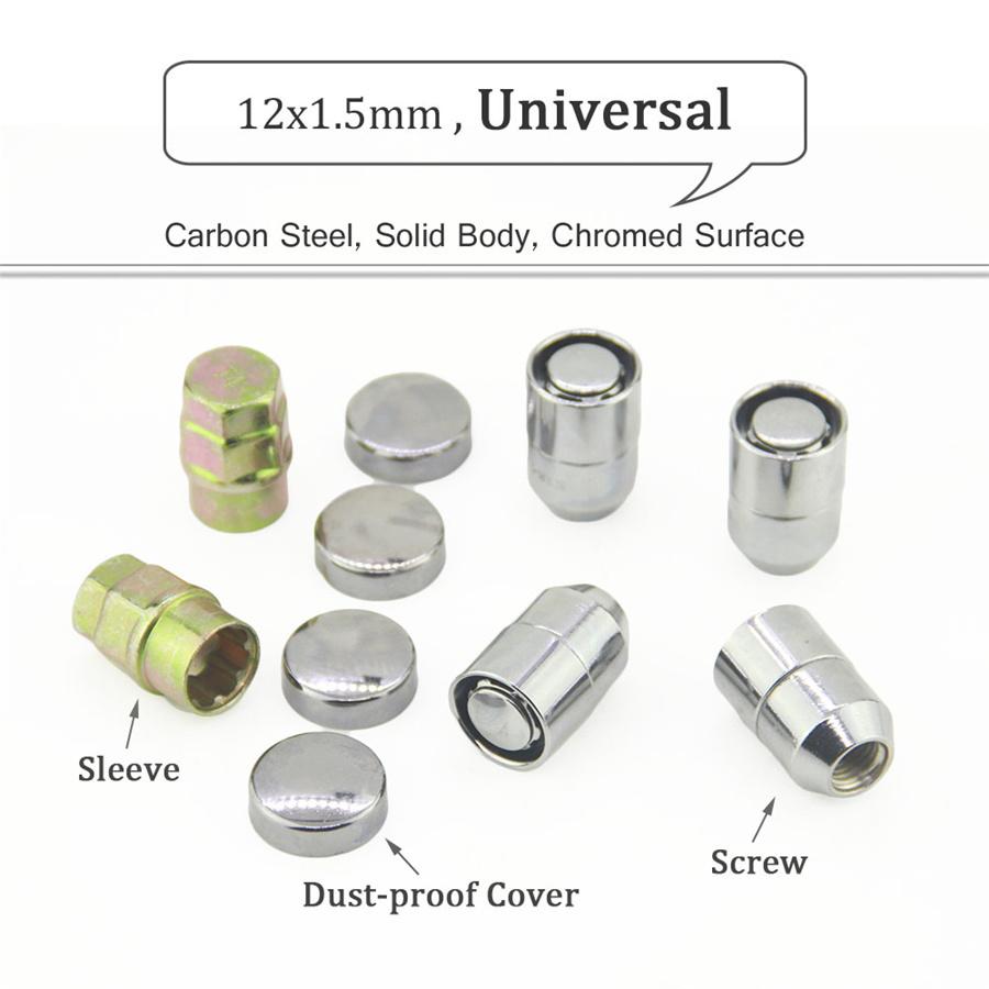 

Car Steel M12x1.25 Wheel Lock Lug Nut +4 PCS Anti Nut with 2 Key Set