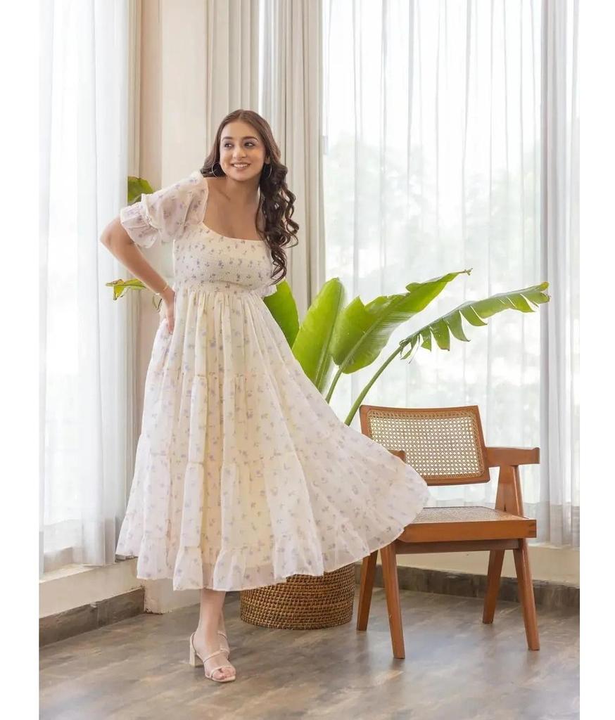 Women Fit and Flare White Maxi/Full Length Dress