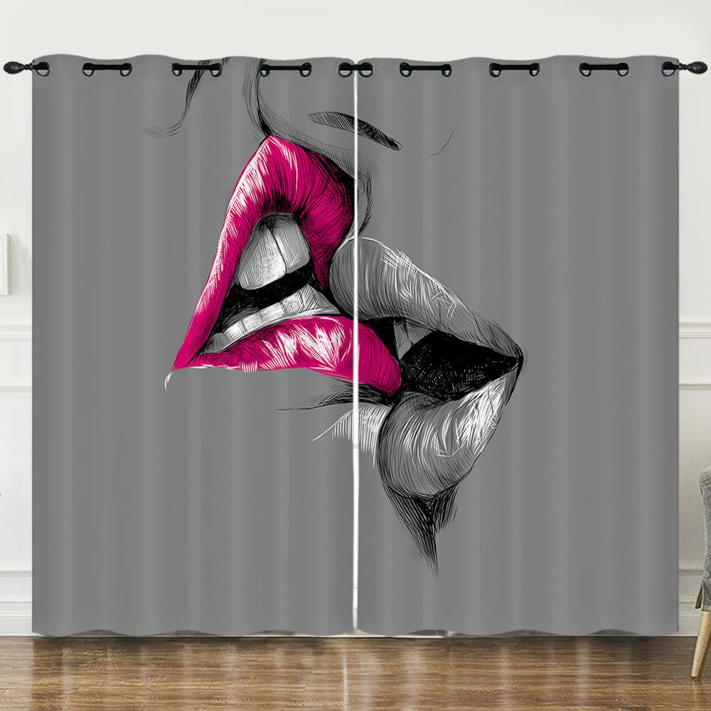 

Curtains Sexy Lips Red Lips Oil Painting 3D Digital Printing Blackout Curtain Punching 97cm*114cm*2