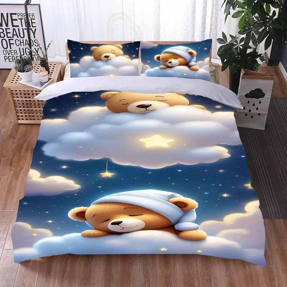 Cute Teddy Bear Children's Adult Down Duvet Cover Cartoon Animal Bedding, Colorful Comfortable Full Size Down Duvet Cover De
