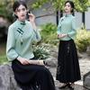 Women's Two-piece Outfit Three Quarter Sleeve Blouse High Waist Pantsuit Vintage Chinese Style Casual Set