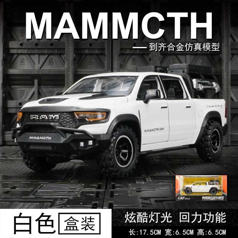 1:32 Ram Mammoth Pick-up Simulatie Legering Auto Model Geluid En Licht Pull Back Speelgoed voor Kinderen Verzamelaar Verjaardagscadeau