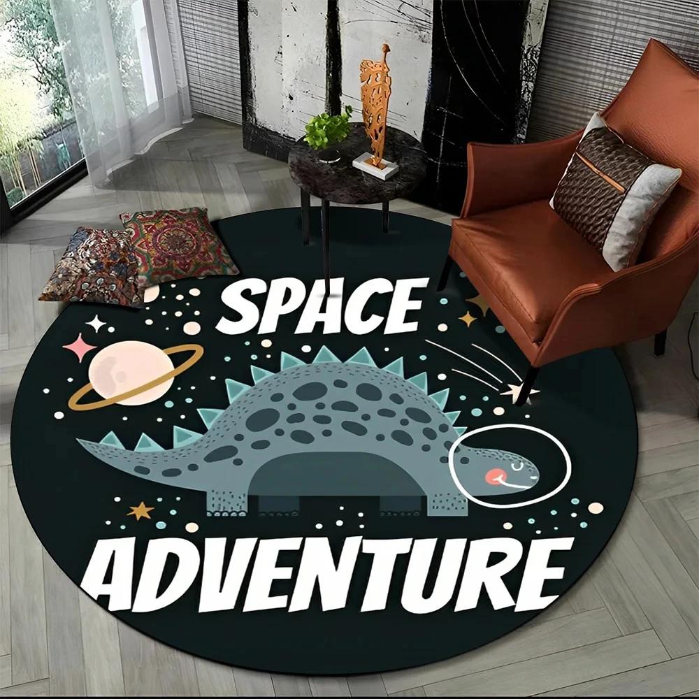 Cartoon Dinosaur Round Carpet Outer Space Cute Dino Area Rug for Living Room Bedroom Sofa Decor Non-slip Children's Crawling Mat