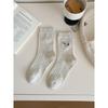 Autumn Socks, Bow Embroidery, Solid Color Lace, Pile Socks, Cotton Mid-calf Socks for Women