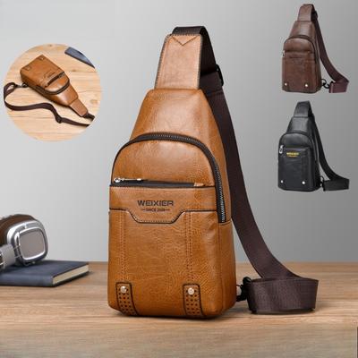 New PU Leather Men's Bag Sling Bag - Crossbody Chest Pouch with Adjustable Strap, for Phone, Wallet & Travel Needs