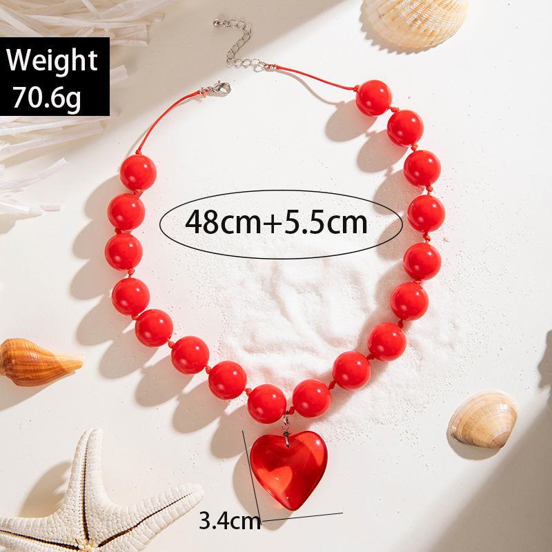 Exaggerated Round Bead Heart Pendant Necklace For Women Handmade Adjustable Chain Choker Party Jewelry Gift Collar
