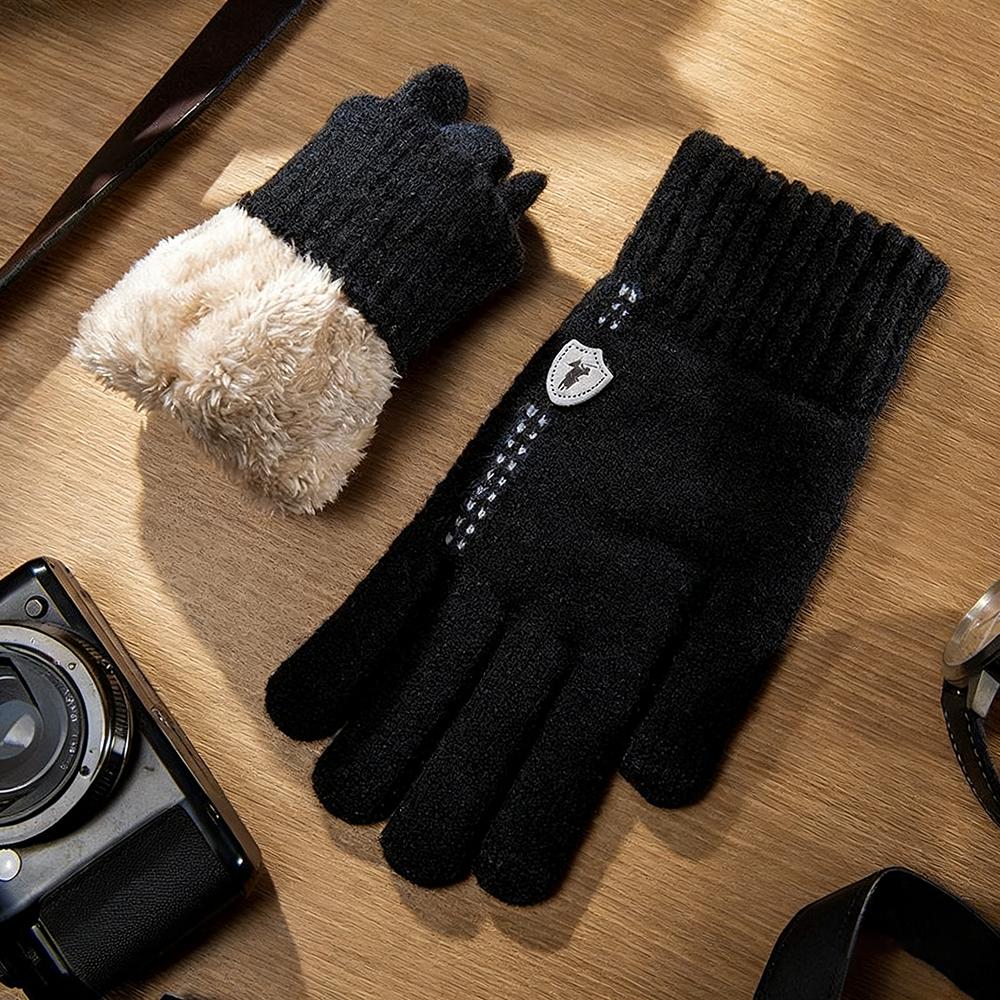 Knitted Warm Thicked Gloves for Men's Winter Windproof Touch Screen Gloves Washable Outdoor Cycling Full Finger Gloves