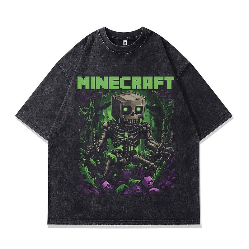 European And American High Street Punk Skull Print Vintage Washed Old Small Neckline Loose Short Sleeve T-Shirt Men