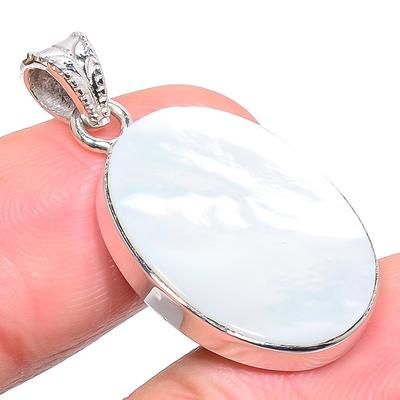 Natural Mother Of Pearl Gemstone 925 Solid Sterling Silver Pendant 1.38" l1J18