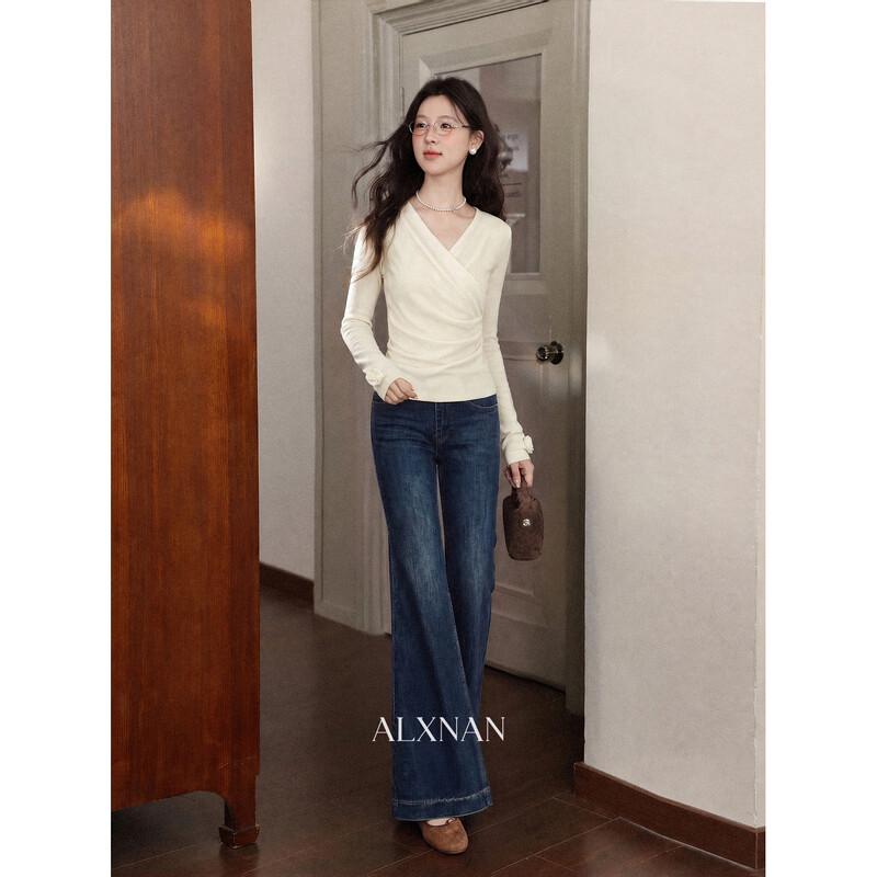 Women's V-Neck Knitted Long Sleeve Pullover